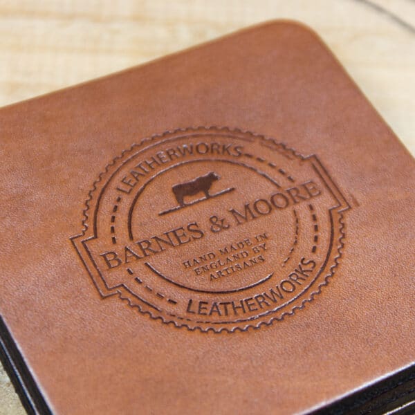 Coaster Set - Dark Stain Oak Bark Leather