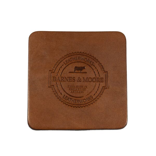 Coaster Set - Dark Stain Oak Bark Leather