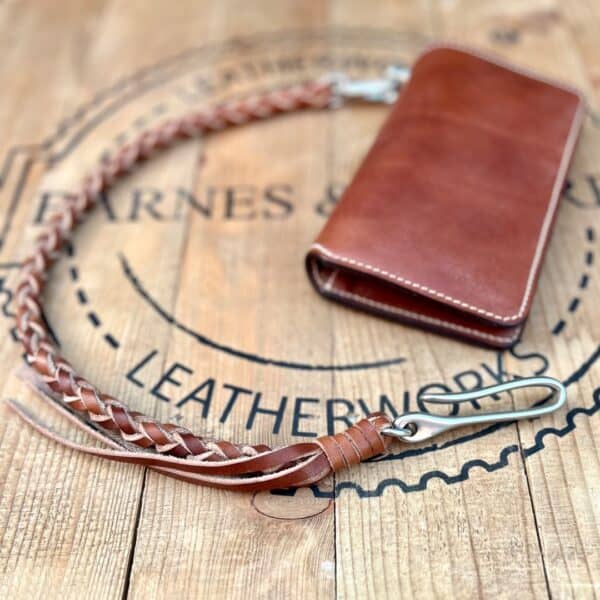 Hand Braided Heavy Duty Wallet Tether - Oak Bark Dark Stain/Nickel