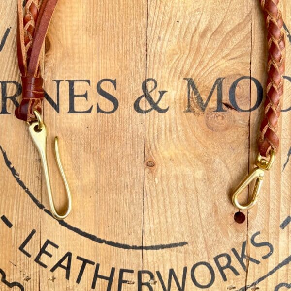 Hand Braided Heavy Duty Wallet Tether - Oak Bark Dark Stain/Brass