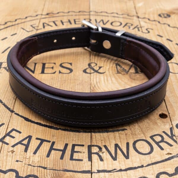 Harness leather dog collar: Black/Oxblood