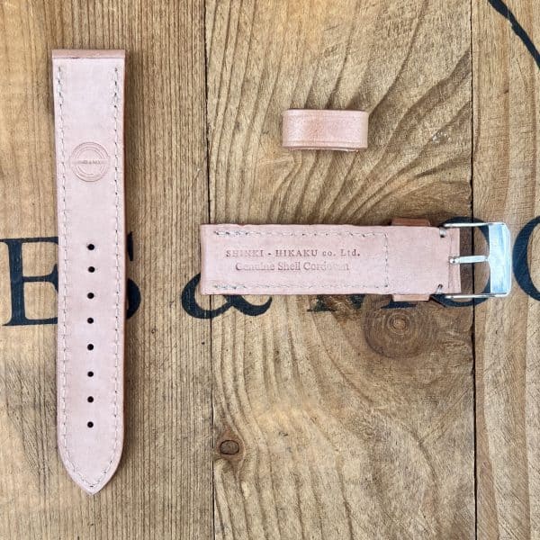Shinki Shell Cordovan Watch Strap - Natural/Solid Silver Buckle